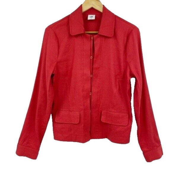 *CAbi Valentine Red Linen Blend Jacket Blazer Womens Size M Button Long Slv 5472 - Picture 3 of 7
